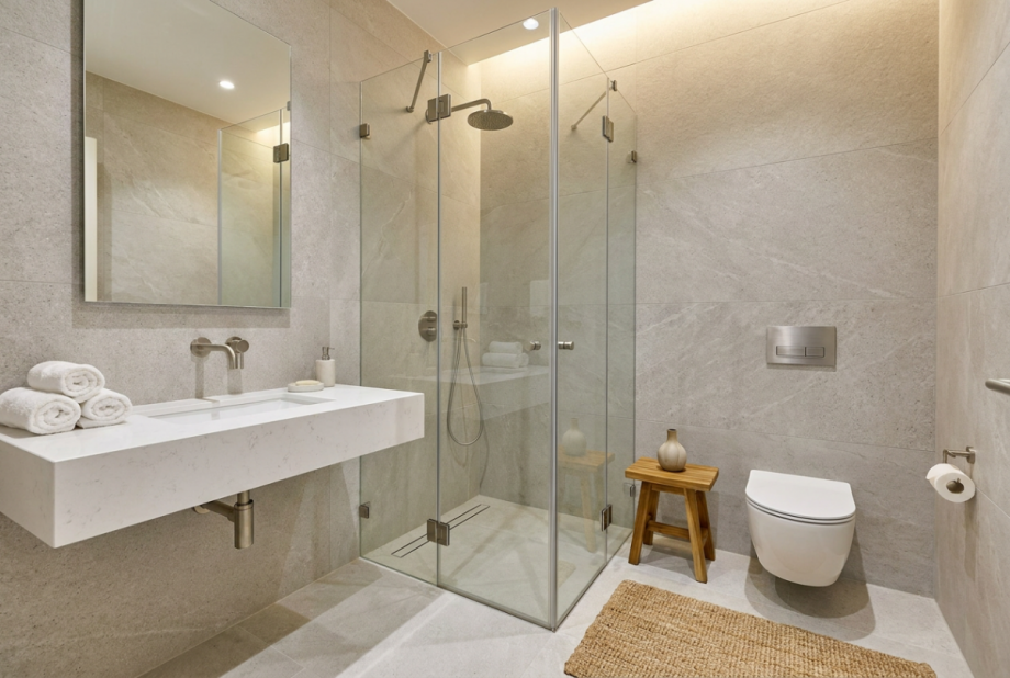 Beispielhafte Visualisierung Duschbad Erdgeschosswohnung Mainz