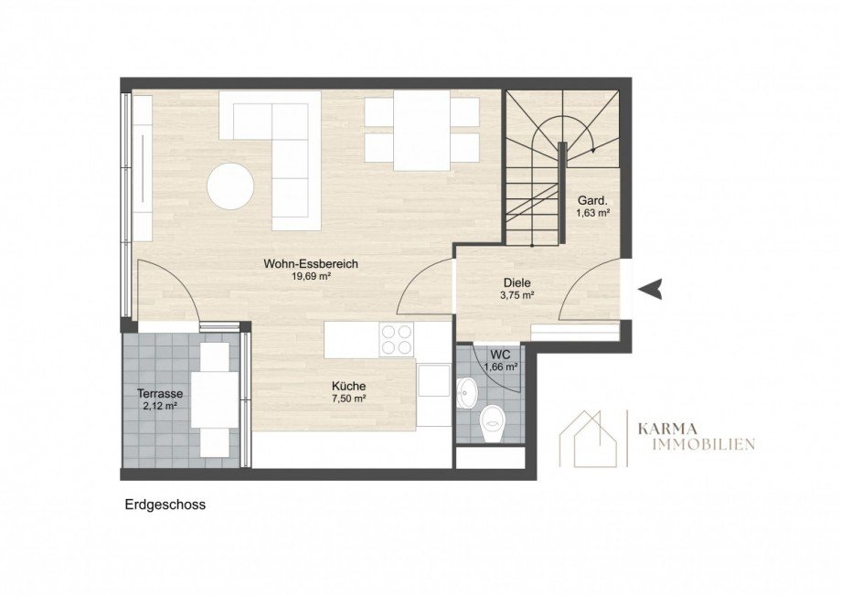 Grundriss Erdgeschoss Maisonettewohnung Wiesbaden