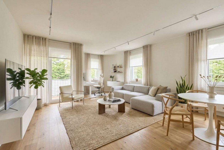 Beispielhafte Visualisierung Wohn- Essbereich Wohnung Mainz