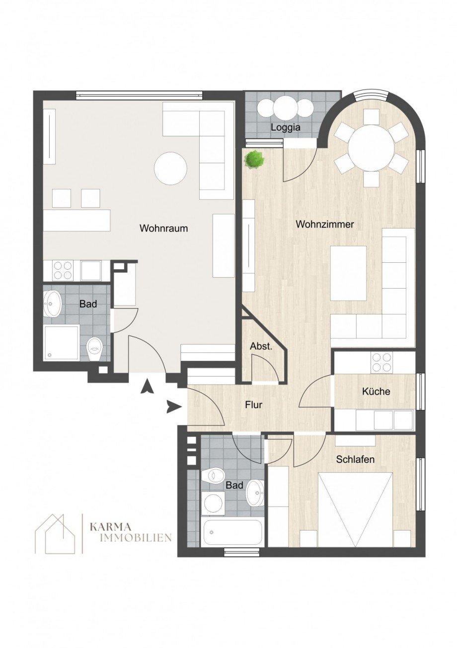 Grundriss - Teilungsoption Erdgeschosswohnung Mainz