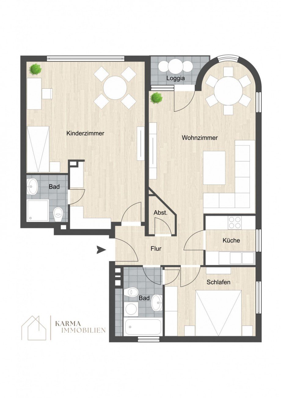 Grundriss - aktuelle Aufteilung Erdgeschosswohnung Mainz