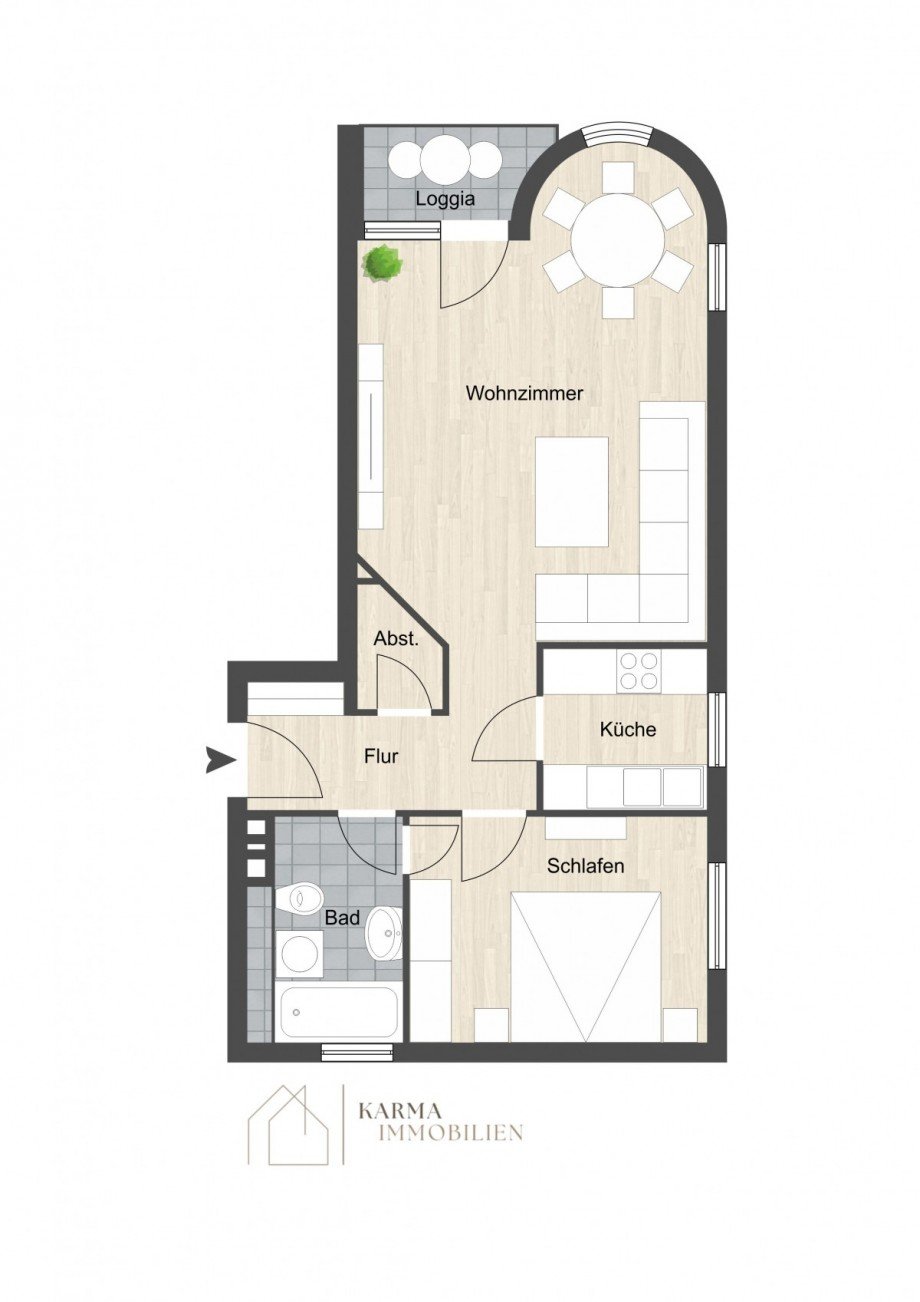 Grundriss - Teilungsoption 2-Zimmer-Wohnung Erdgeschosswohnung Mainz